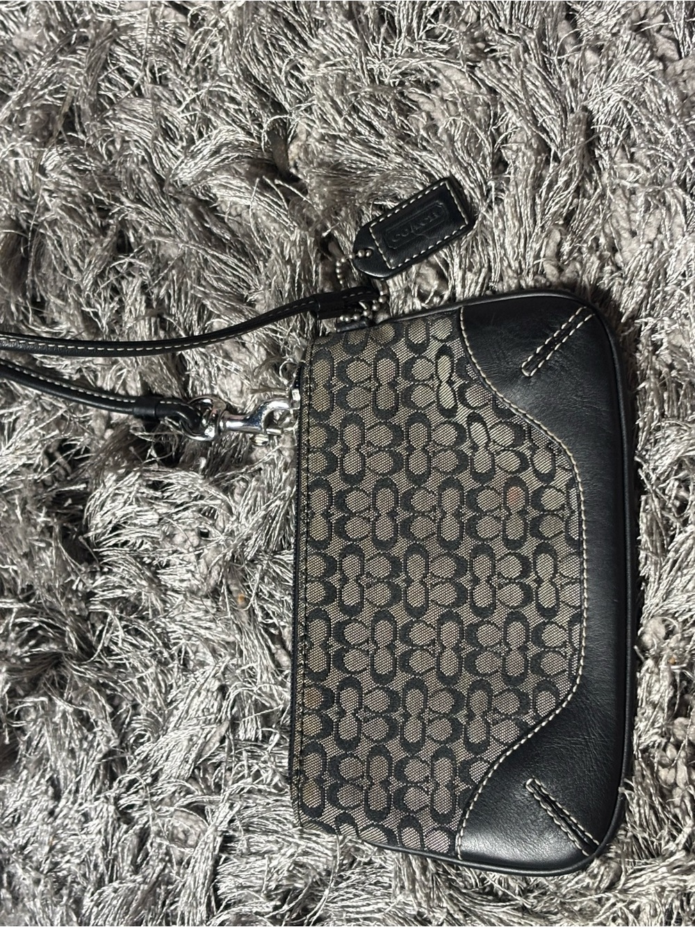 Coach Black and Khaki Signature Canvas Wristlet